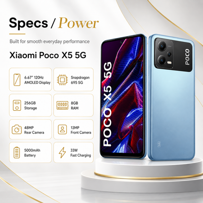 Xiaomi Poco X5 5G, Dual SIM, 256GB ROM 8GB RAM GSM Unlocked - Blue