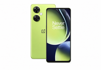 Pastel lime OnePlus Nord CE 3 Lite 5G smartphone, front display and back view
