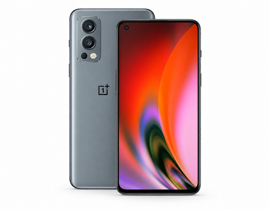 OnePlus Nord 2 5G Gray dual-camera smartphone with front display and rear camera module, unlocked look