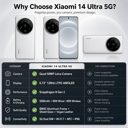 Xiaomi 14 Ultra 5G 512GB ROM 16GB RAM Dual SIM GSM Unlocked - White
