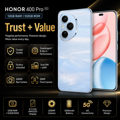 Honor 400 Pro 5G 512GB ROM 12GB RAM Dual SIM GSM Unlocked - Blue