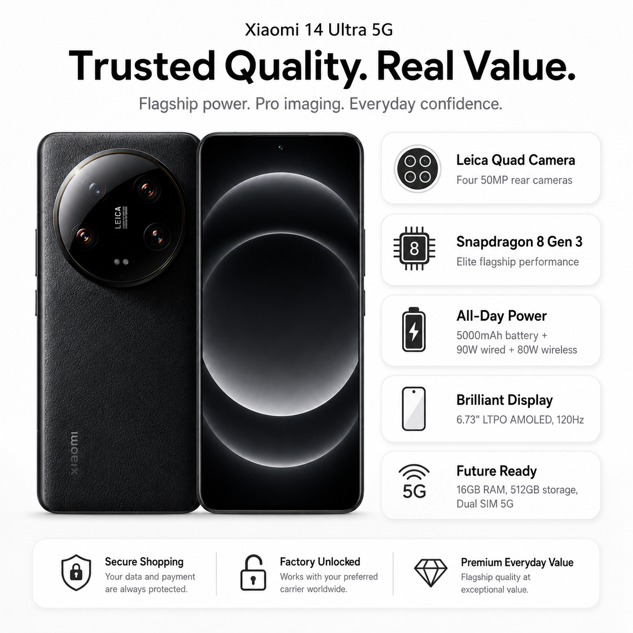 Xiaomi 14 Ultra 5G 512GB ROM 16GB RAM Dual SIM GSM Unlocked - Black