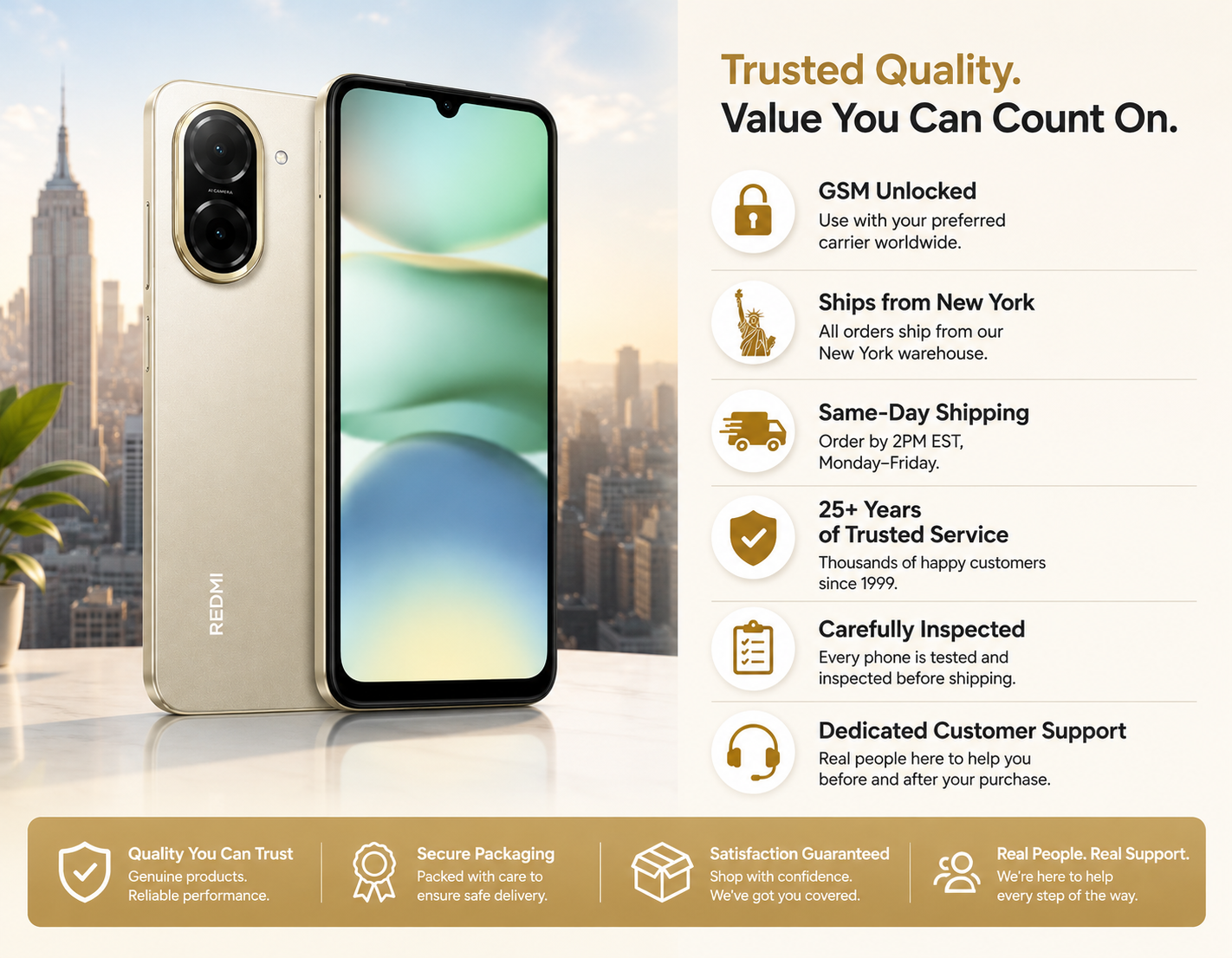 Xiaomi Redmi A5 4G 128GB ROM 4GB RAM Dual SIM GSM Unlocked - Gold Xiaomi Redmi A5 4G 128GB ROM 4GB RAM Dual SIM GSM Unlocked - Gold