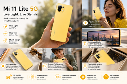 Xiaomi Mi 11 Lite 5G 128GB, 6GB, Dual SIM LTE GSM Unlocked - Citrus Yellow