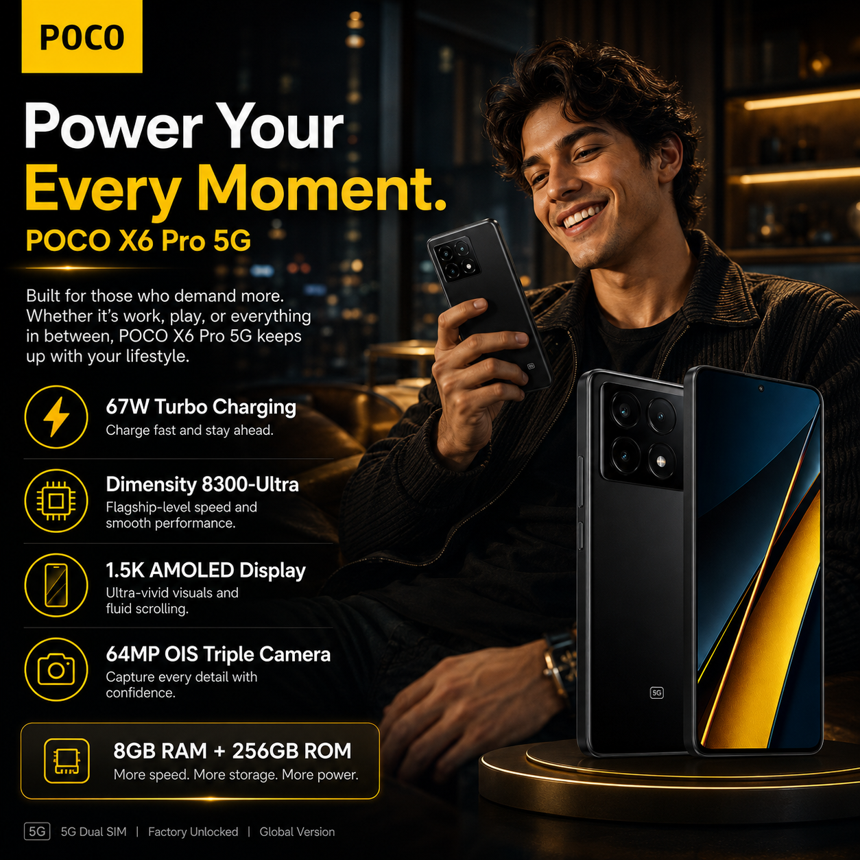 Xiaomi Poco X6 PRO 5G 256GB ROM 8GB RAM Dual SIM GSM Unlocked - Black