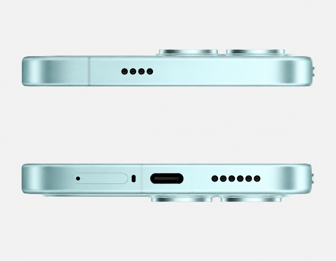 Blue Poco F8 Pro smartphone side view with buttons and ports