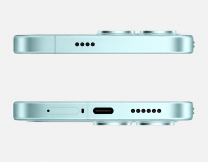 Blue Poco F8 Pro smartphone side view with buttons and ports