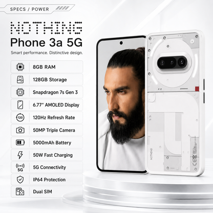 Nothing Phone 3a 5G Dual SIM 128GB ROM 8GB RAM GSM Unlocked - White