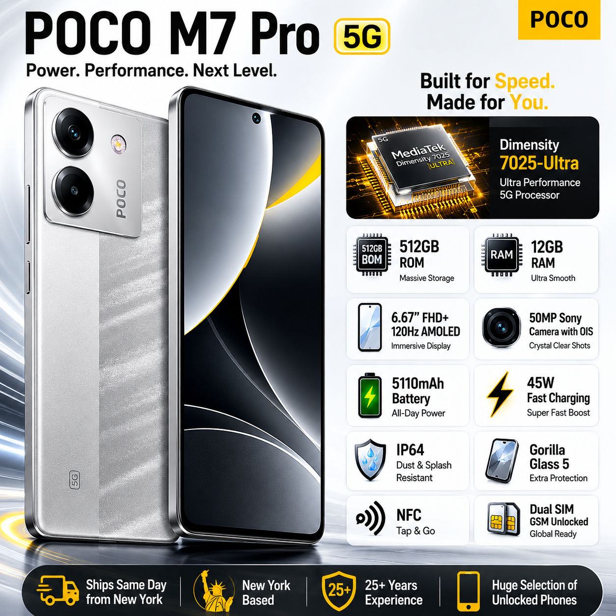 Xiaomi Poco M7 Pro 5G Dual SIM 512GB ROM 12GB RAM GSM Unlocked - Silver