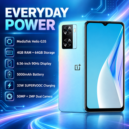 OnePlus Nord N20 SE Blue smartphone with dual rear cameras and large front display