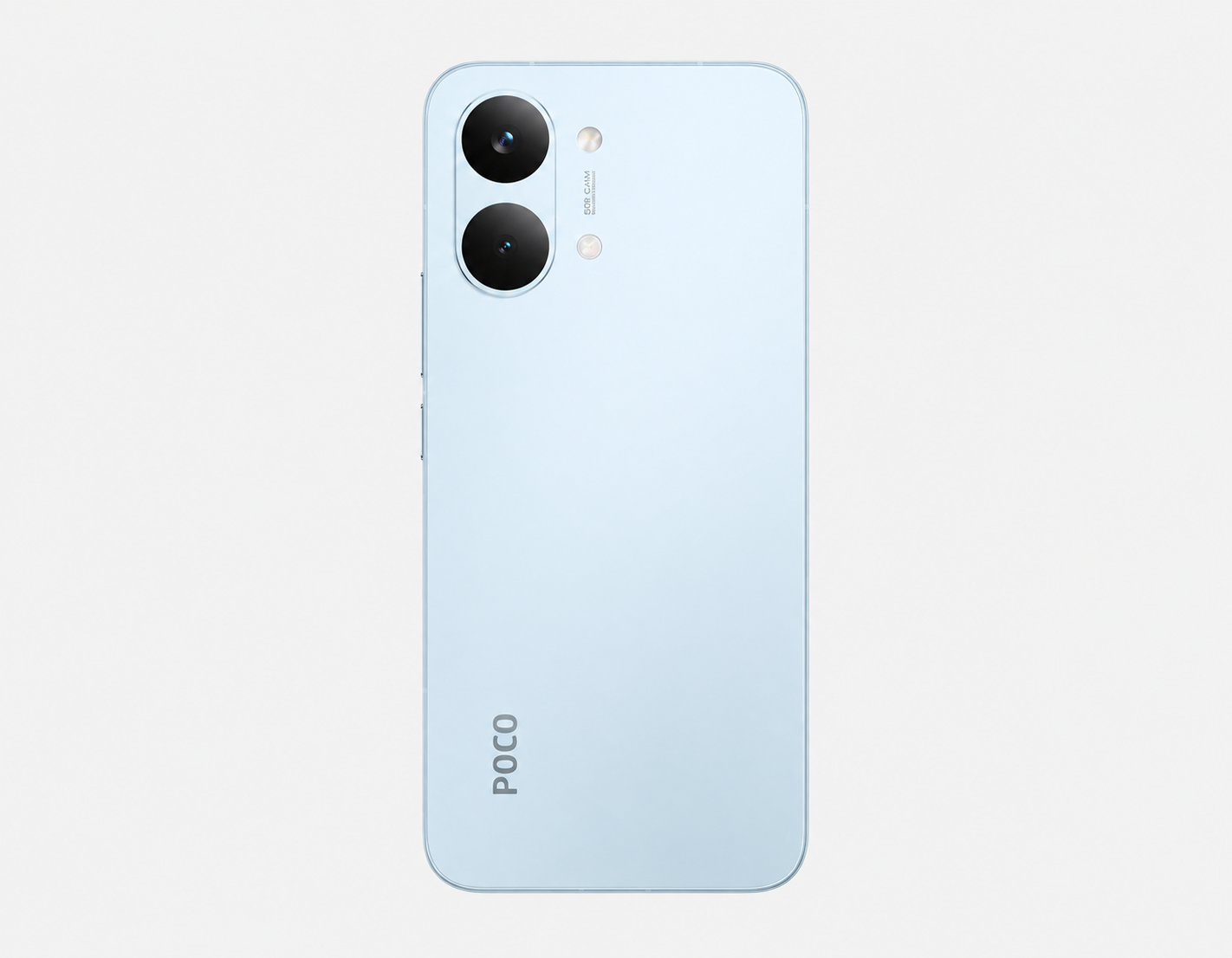 Xiaomi Poco X8 PRO MAX 5G Light blue smartphone back with dual cameras and POCO logo