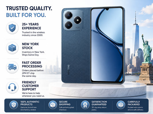 Realme C63 4G Blue smartphone front and back with dual rear cameras