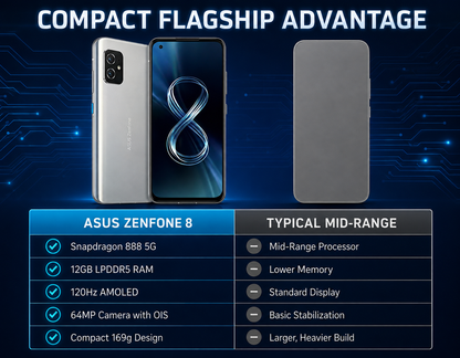 Asus Zenfone 8 ZS590KS 5G Dual 256GB 12GB RAM GSM Unlocked - Silver