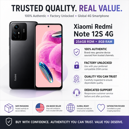 Xiaomi Redmi Note 12s 4G Dual SIM 256GB ROM 8GB RAM GSM Unlocked - Onyx Black