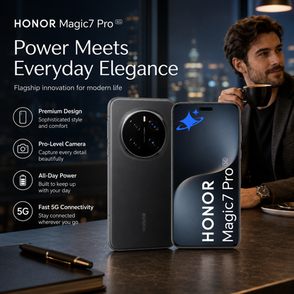 Black HONOR smartphone with lit front screen and rear triple camera
