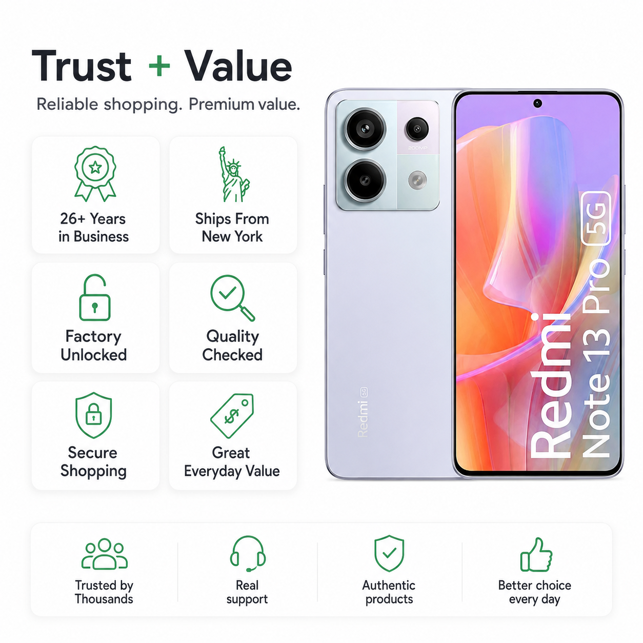 Xiaomi Redmi Note 13 Pro 5G Dual SIM 128GB ROM 8GB RAM Global GSM Unlocked - Aurora Purple