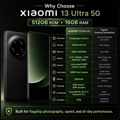Xiaomi Mi 13 Ultra 5G 512GB ROM 16GB RAM Dual SIM GSM Unlocked - Black