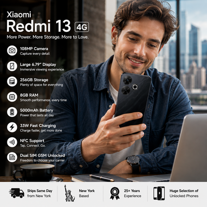Xiaomi Redmi 13 4G Dual SIM 256GB ROM 8GB RAM GSM Unlocked - Black