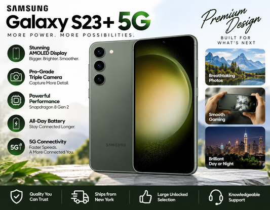 Samsung Galaxy S23+ 5G phone with triple rear camera and curved display