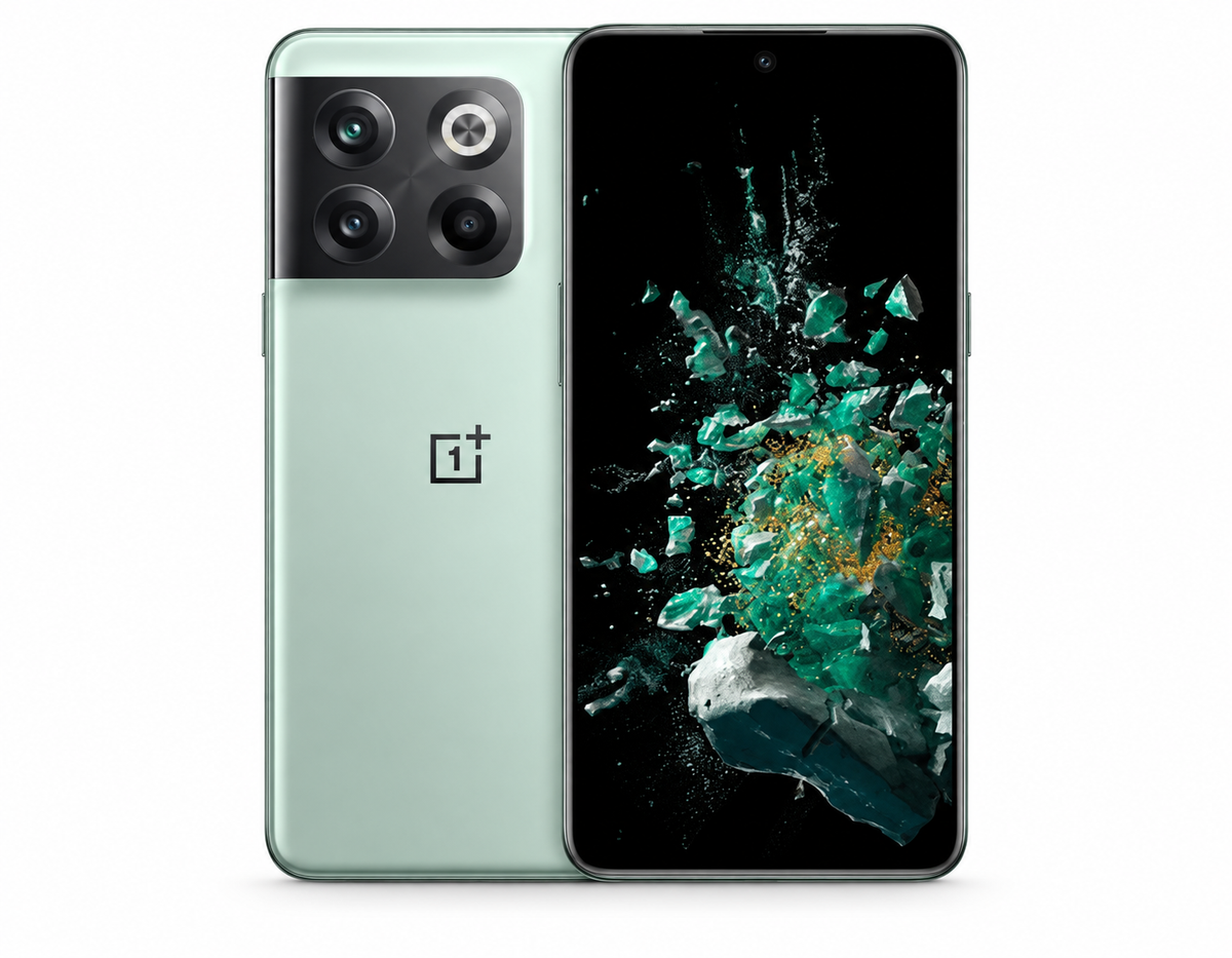 OnePlus Ace Pro 10T Green OnePlus smartphone with multi-lens rear camera and front display