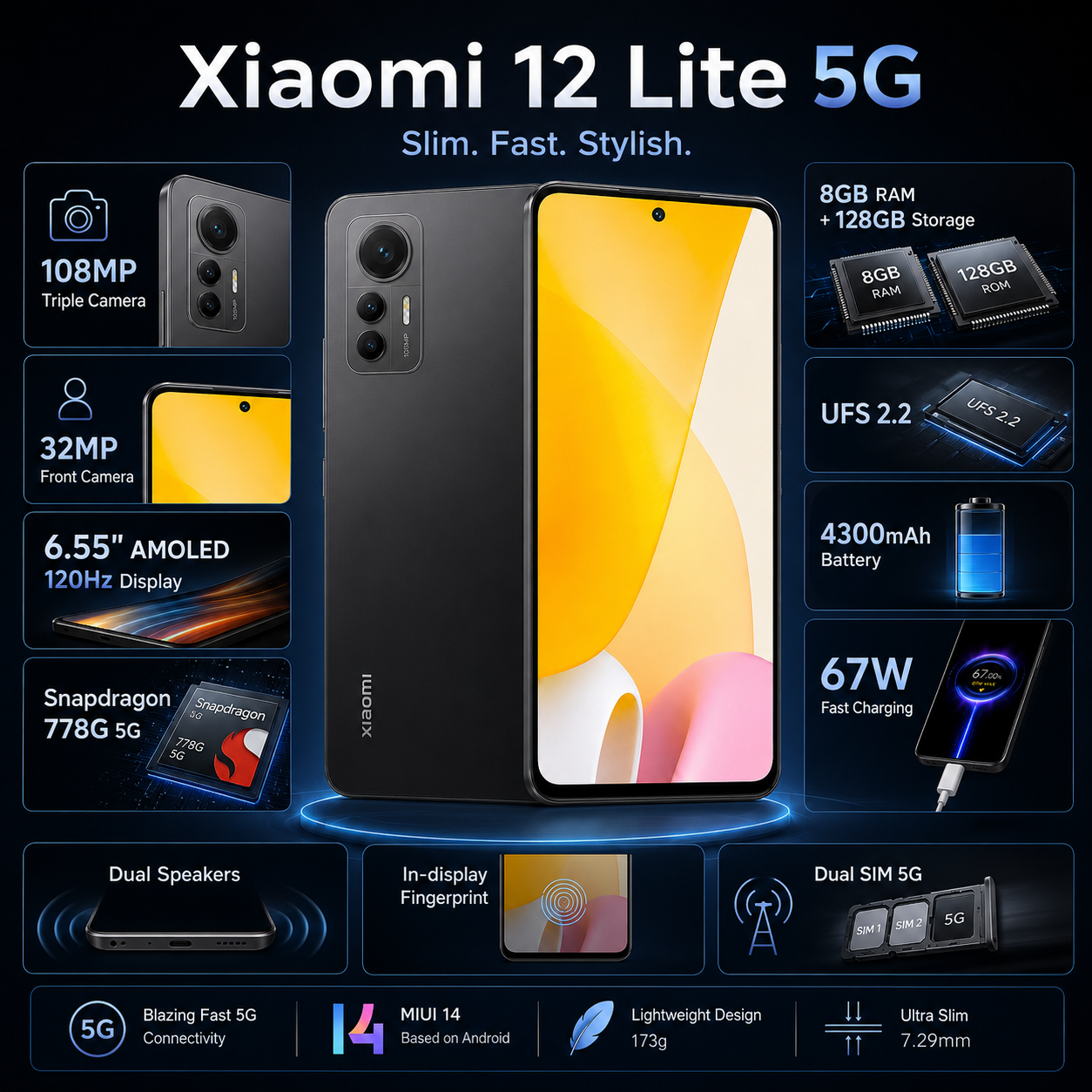 Xiaomi 12 Lite 5G 128GB 8GB RAM Dual SIM GSM Unlocked Black