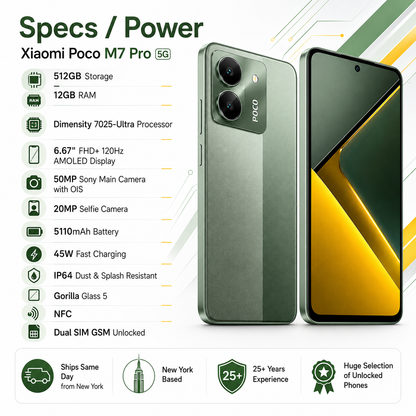 Xiaomi Poco M7 Pro 5G Dual SIM 512GB ROM 12GB RAM GSM Unlocked - Green