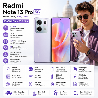 Xiaomi Redmi Note 13 Pro 5G Dual SIM 256GB ROM 8GB RAM GSM Unlocked - Purple