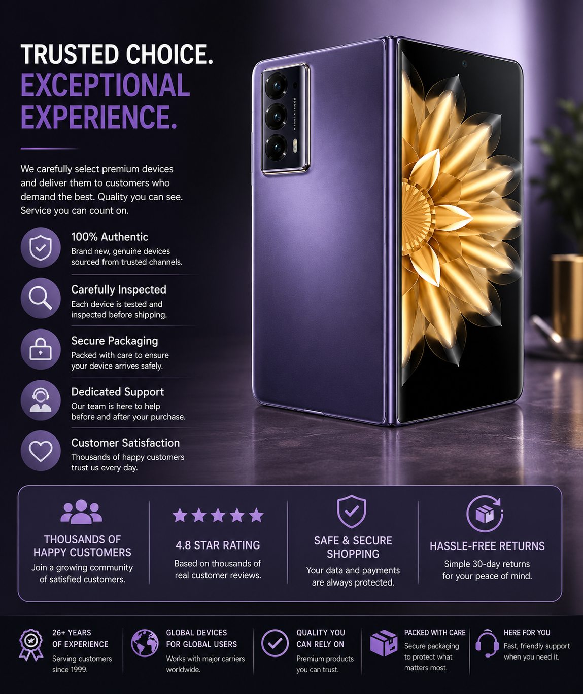 Honor Magic V2 Standard Edition 5G Dual SIM 512GB ROM 16GB RAM GSM Unlocked - Purple