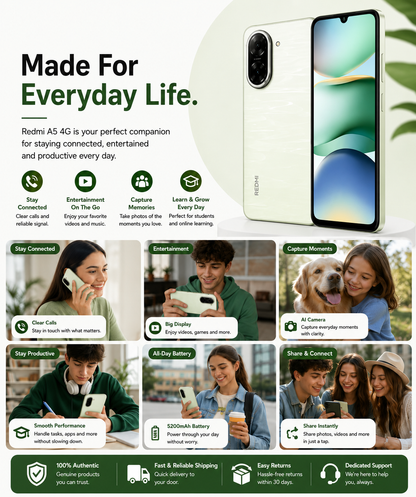 Xiaomi Redmi A5 4G 64GB ROM 3GB RAM Dual SIM GSM Unlocked - Green