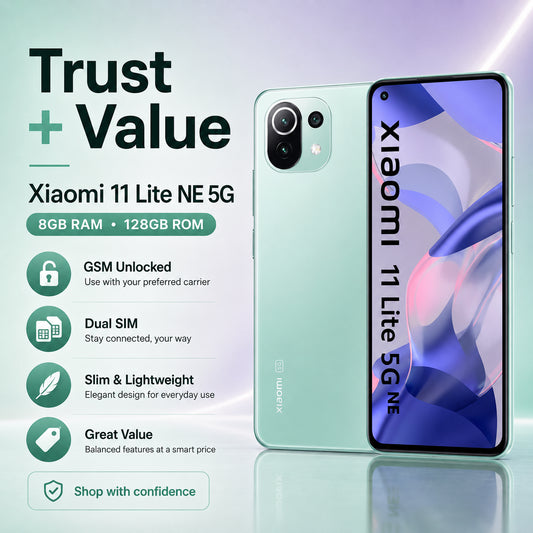 Mint green smartphone showing front screen and rear camera module