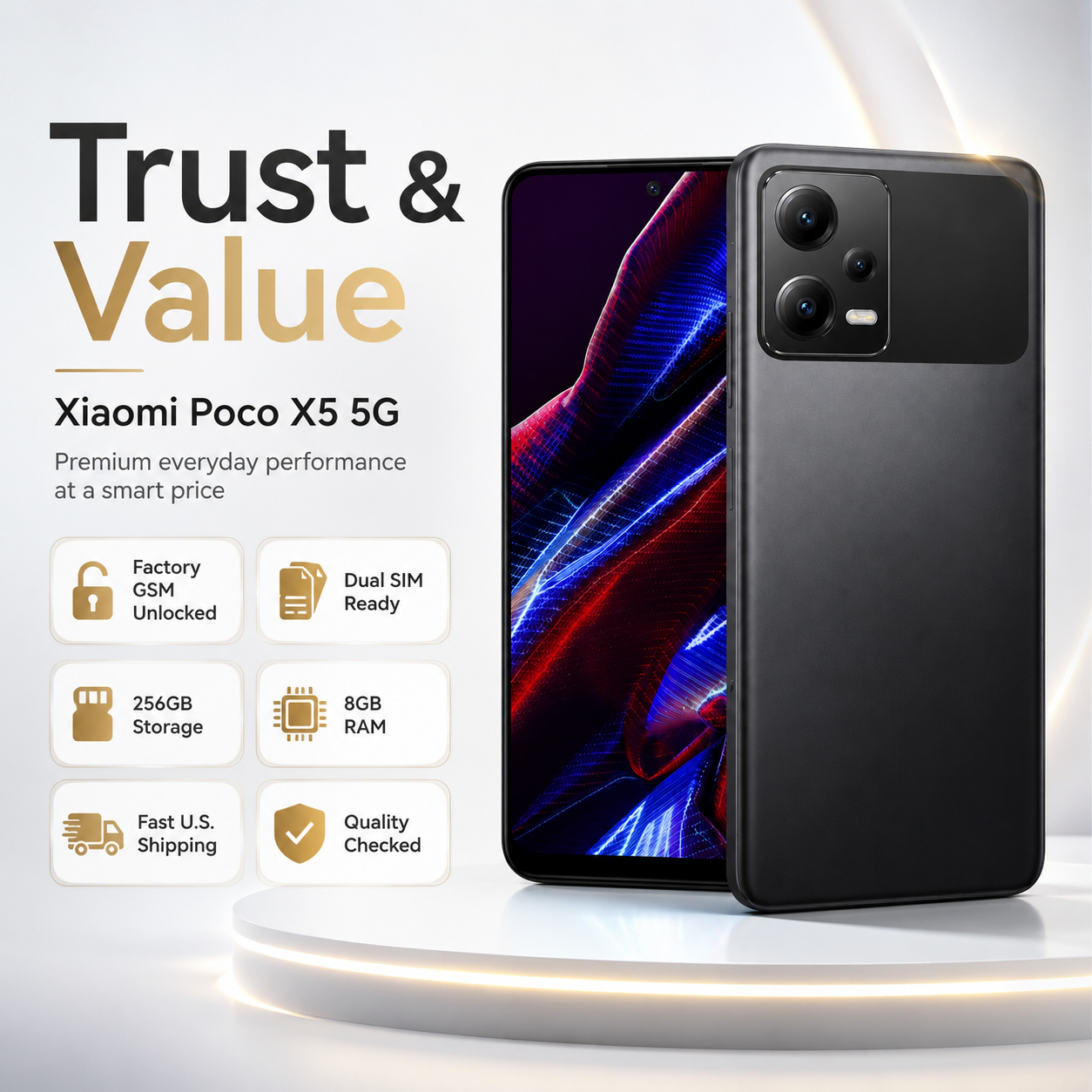 Xiaomi Poco X5 5G, Dual SIM, 256GB ROM 8GB RAM GSM Unlocked - Black