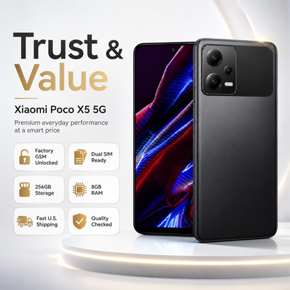 Xiaomi Poco X5 5G, Dual SIM, 256GB ROM 8GB RAM GSM Unlocked - Black