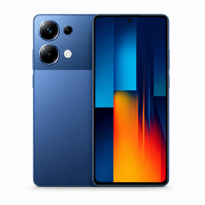 Blue Xiaomi Poco M6 Pro 4G smartphone with dual rear cameras and front display