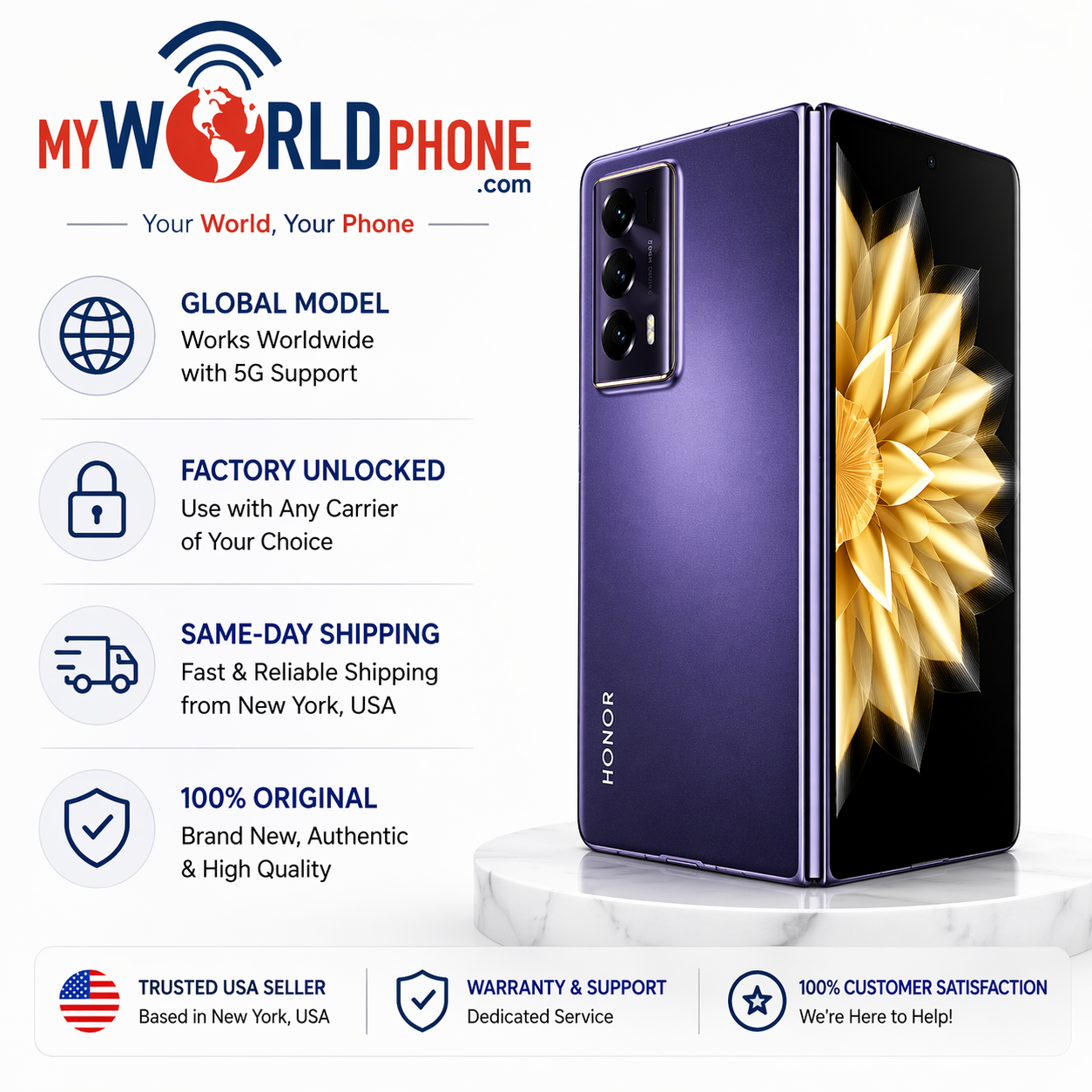 Honor Magic V2 Standard Edition 5G Dual SIM 512GB ROM 16GB RAM GSM Unlocked - Purple