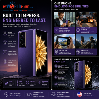 Honor Magic V2 Standard Edition 5G Dual SIM 512GB ROM 16GB RAM GSM Unlocked - Purple