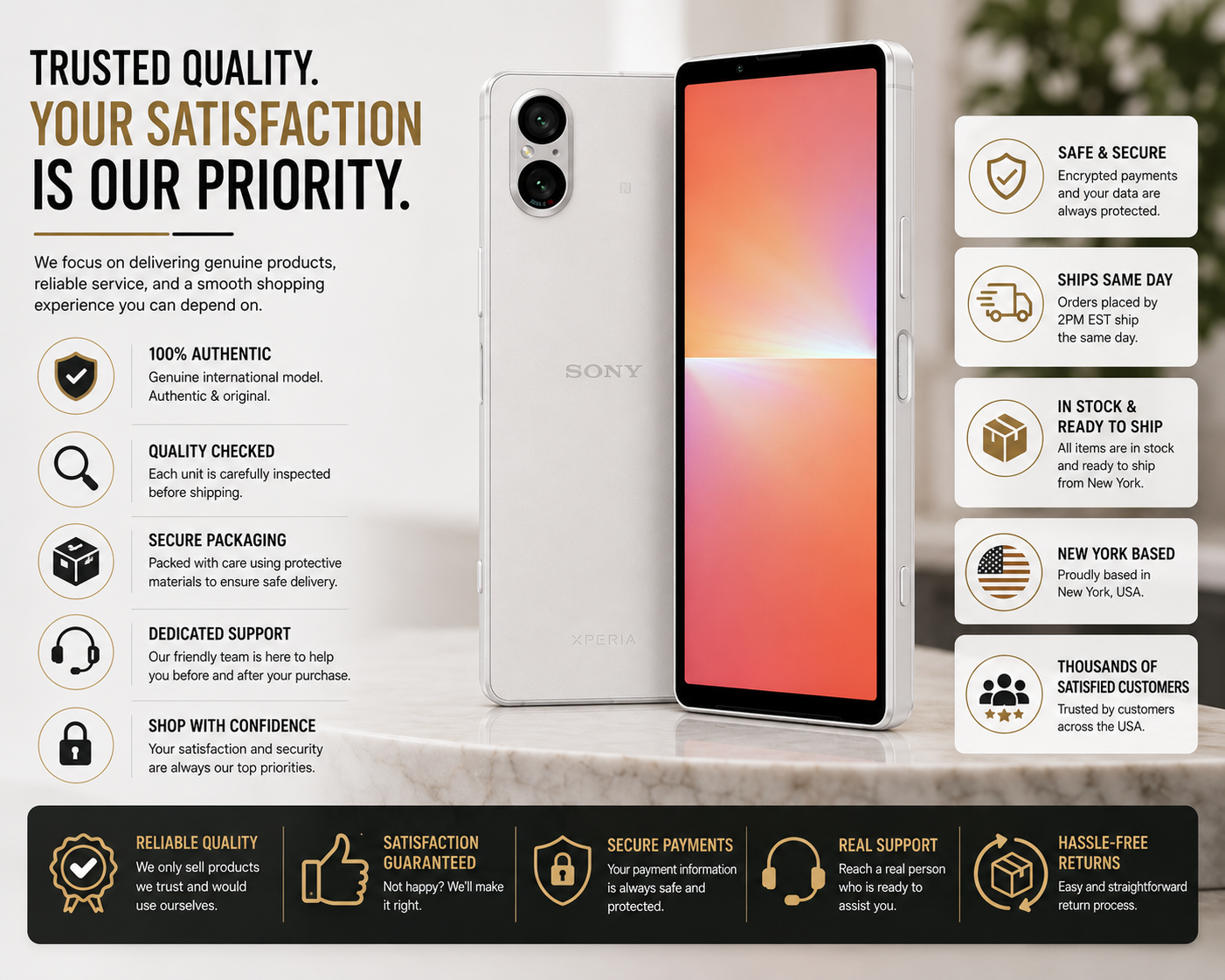 Silver Xperia 5 V phone, front display and rear dual-camera module shown