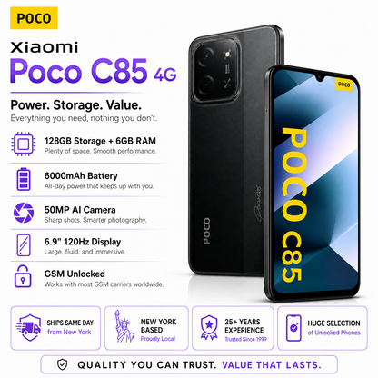 Xiaomi Poco C85 4G 128GB ROM 6GB RAM Dual SIM GSM Unlocked - Black