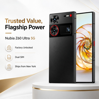 Nubia Z60 Ultra 5G  Black dual-camera smartphone with front screen facing right, viewed from the side.