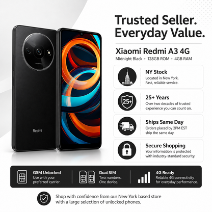 Xiaomi Redmi A3 4G 128GB ROM 4GB RAM Dual SIM GSM Unlocked - Black