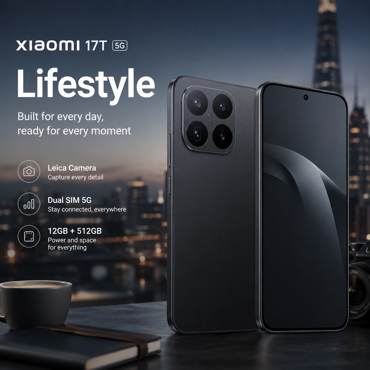 XIAOMI Mi 17T 5G  Black dual SIM 5G smartphone with quad rear cameras and curved front display