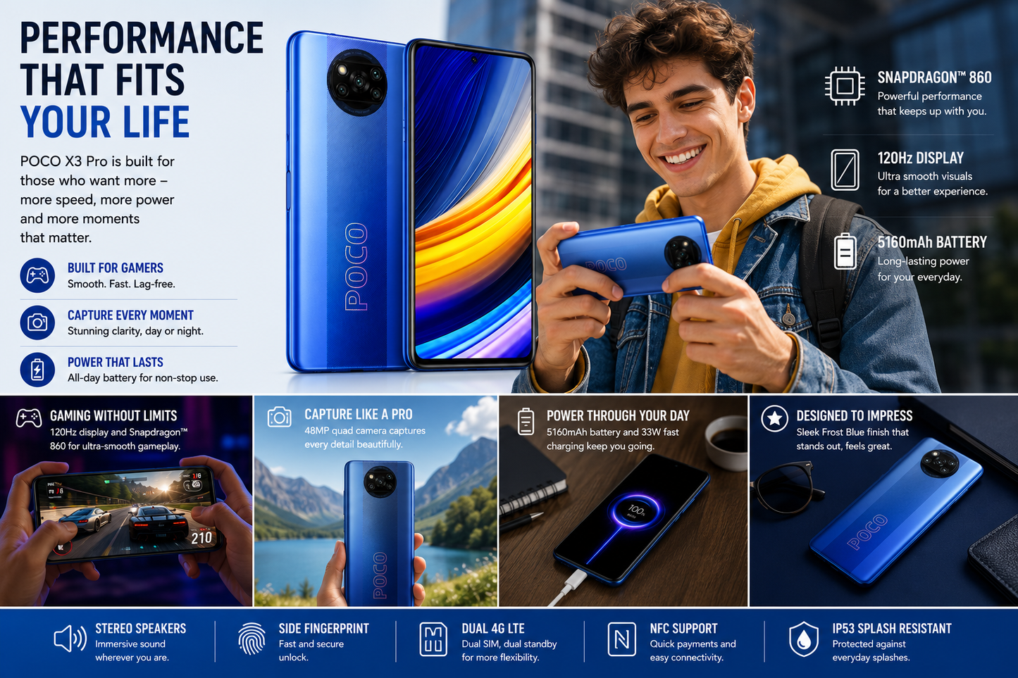 Xiaomi Poco X3 Pro 128GB 6GB RAM Dual SIM GSM Unlocked - Blue