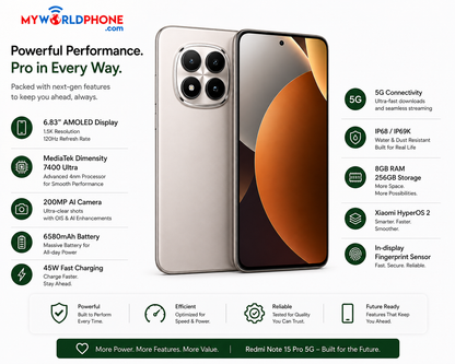 Xiaomi Redmi Note 15 Pro 5G 256GB ROM 8GB RAM Dual SIM GSM Unlocked - Titanium