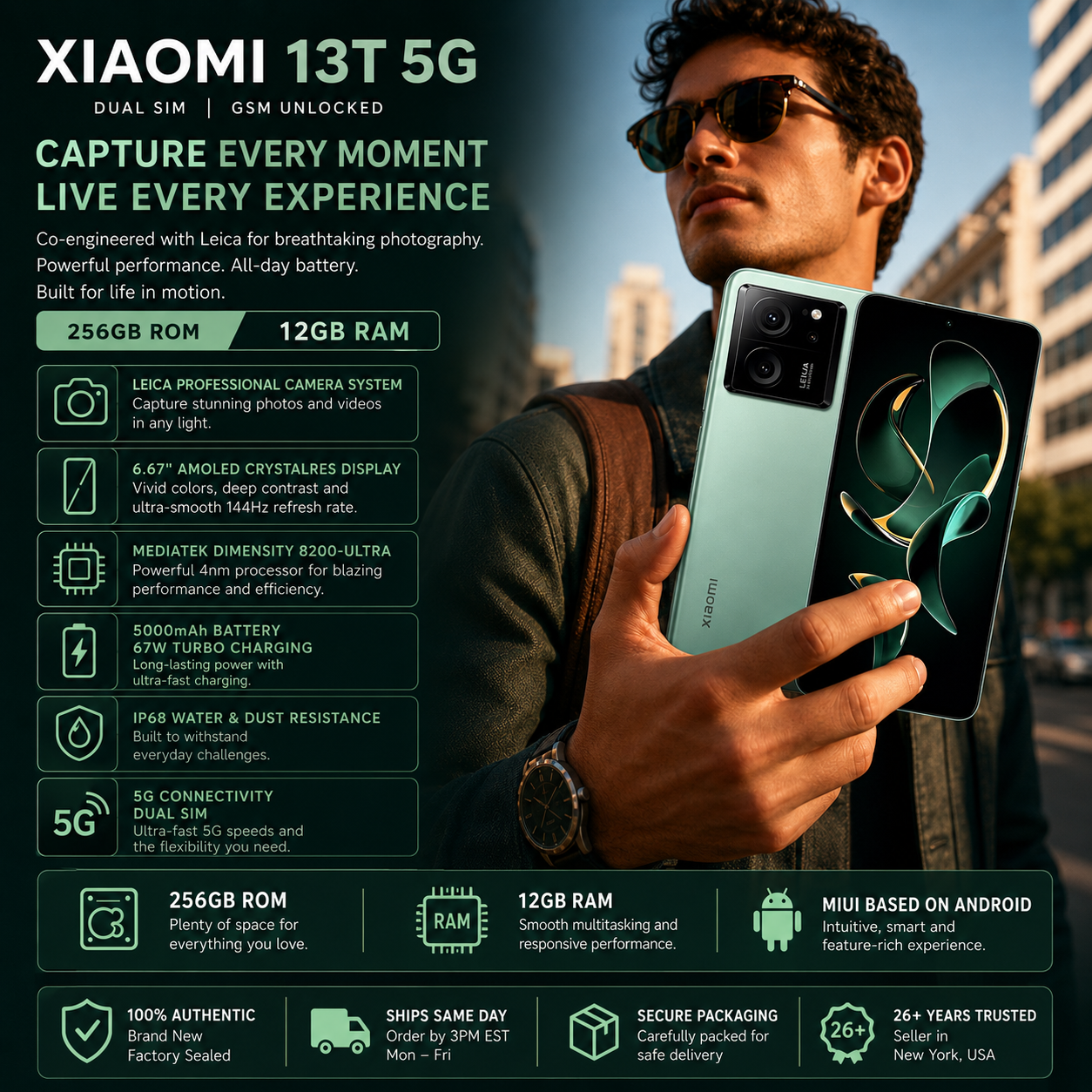 Xiaomi mI 13T 5G Dual SIM 256GB ROM 12GB RAM GSM Unlocked - Green