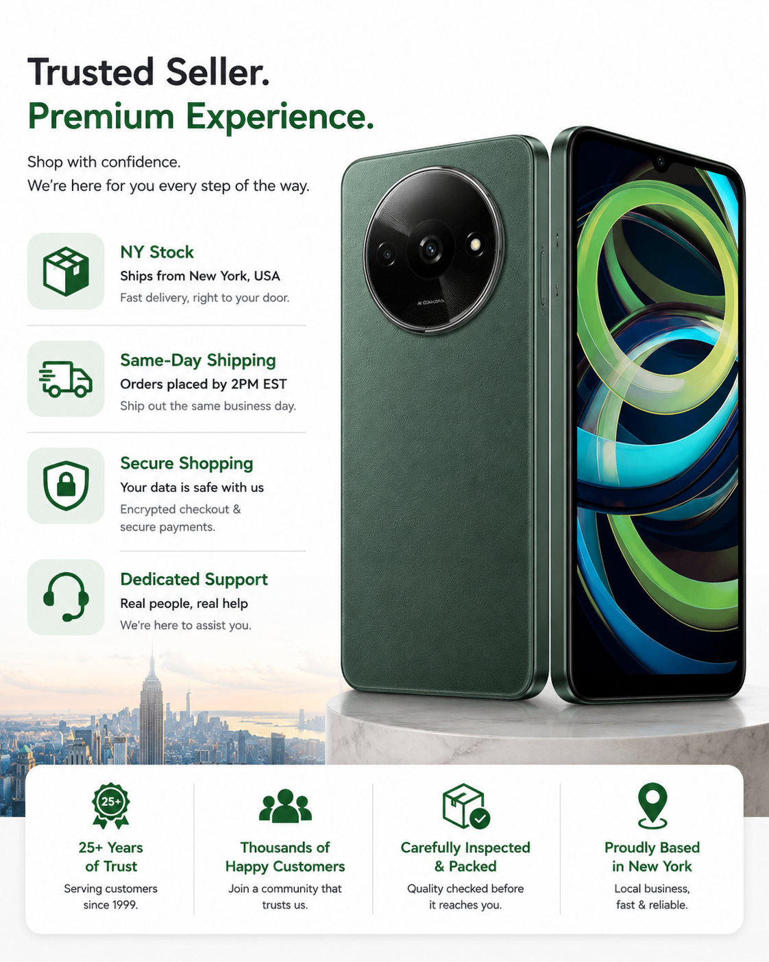 Xiaomi Redmi A3 4G 64GB ROM 3GB RAM Dual SIM GSM Unlocked - Green