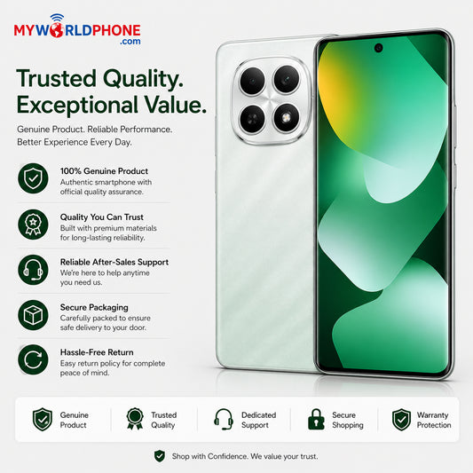Green smartphone front and back side-by-side, quad rear camera module