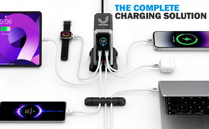 USATEKO 240W GaN 6-Port USB Charging Station with 140W USB-C and 2× 100W Cables