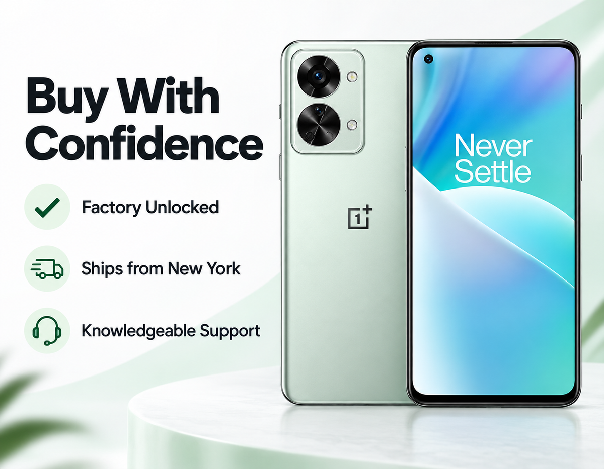 OnePlus Nord 2T CPH2399 5G Jade green unlocked smartphone with dual rear cameras and front display
