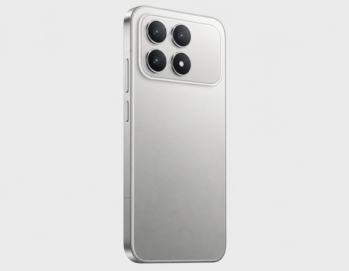 Xiaomi Poco F8 Pro 5G Silver smartphone back view with triple camera lenses in a rounded module
