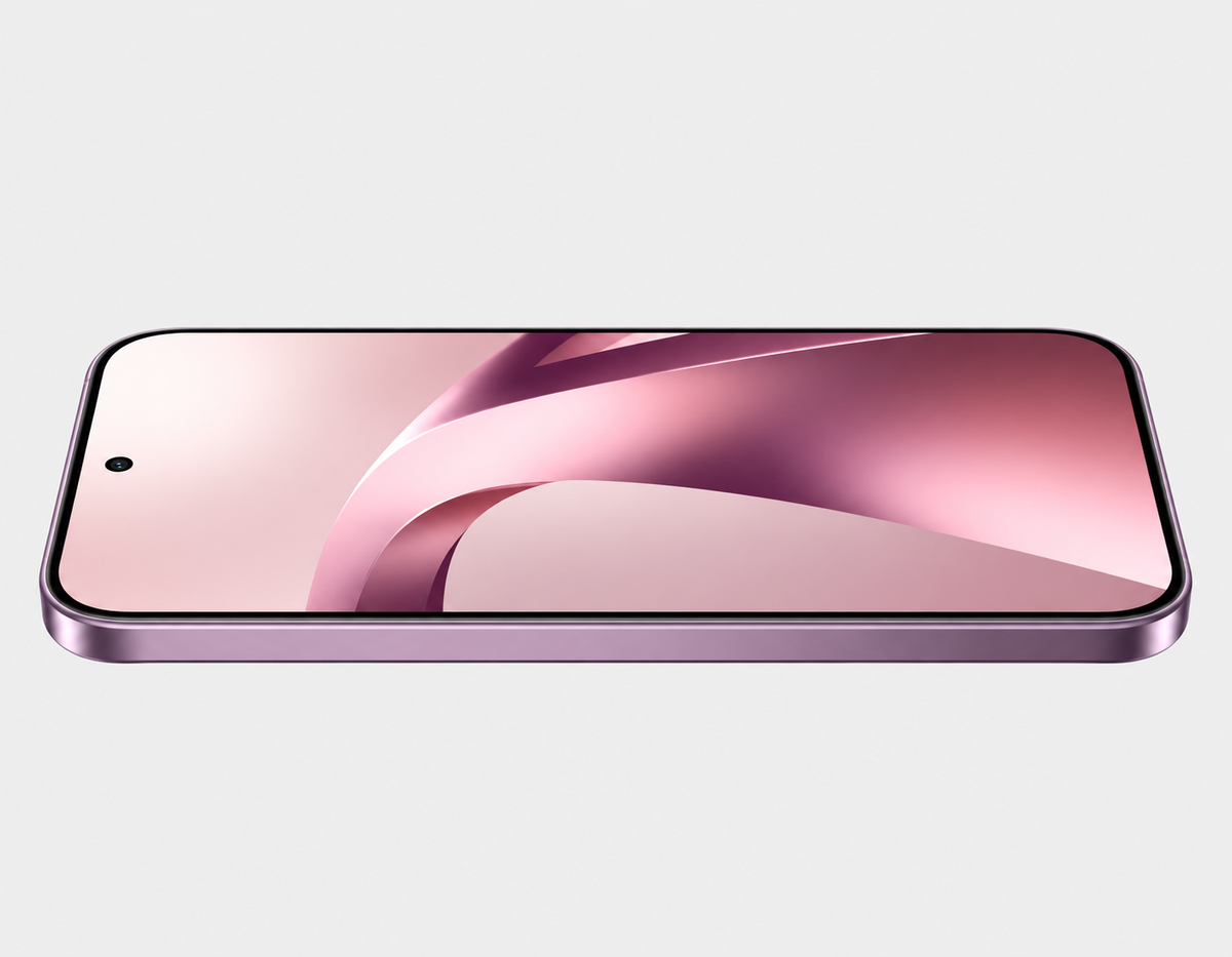 XIAOMI Mi 17T 5G Violet smartphone front edge view with curved screen and slim metal frame.