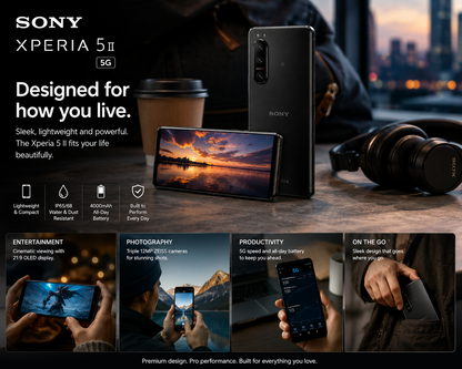 Sony Xperia 1 VII XQ-FS72 5G Black Sony smartphone with front display and rear triple camera, slim design.